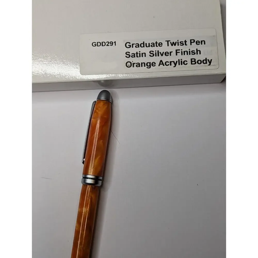 Graduate Twist Pen Satin Silver Finish Orange‎ Acrylic Body Hand Turned Pen